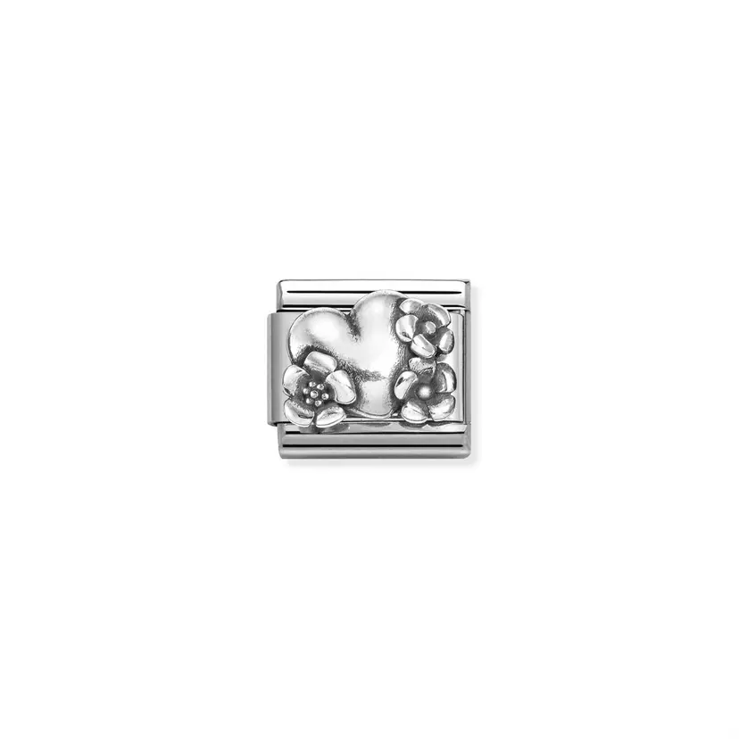Nomination Heart With Flowers Silver