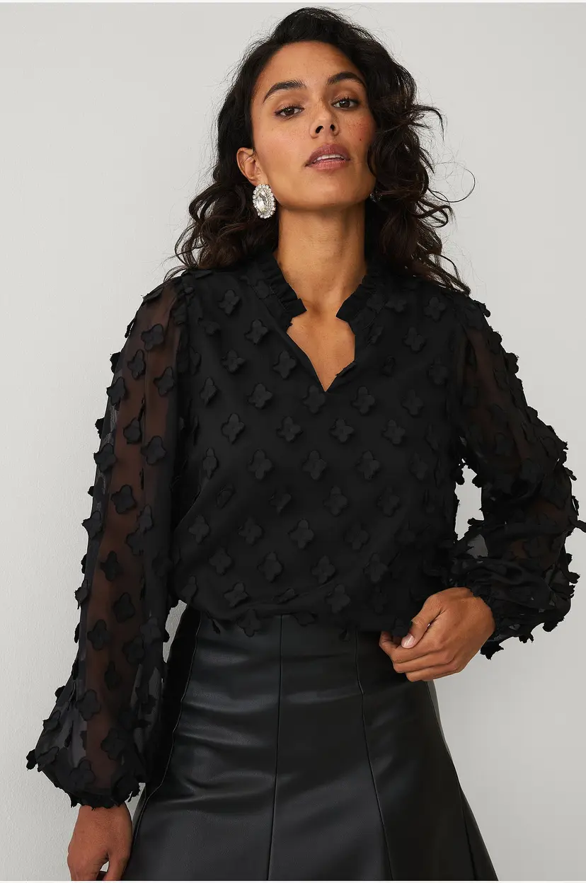 Ellos Collection Bluse med blomsterapplikasjoner - Svart