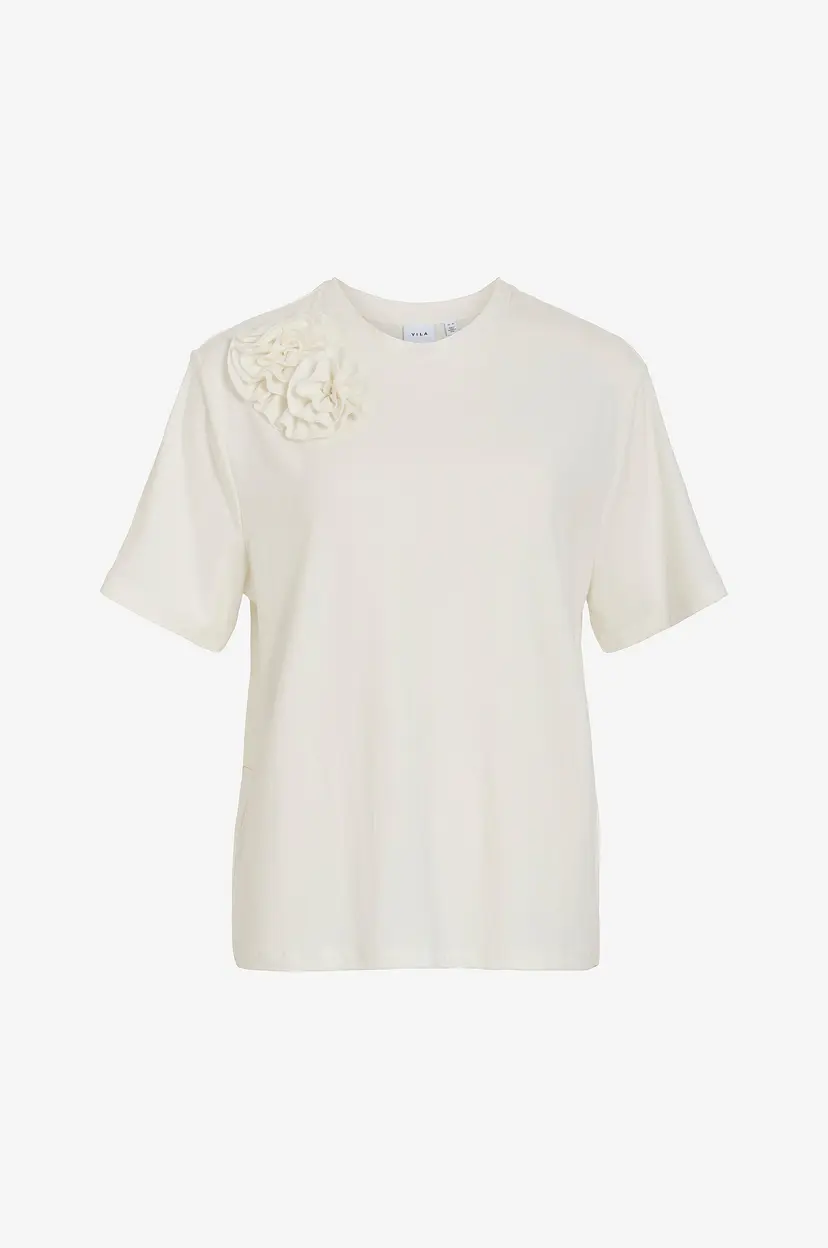 Vila Topp viNoria Flounce O-neck S/S Top - Hvit
