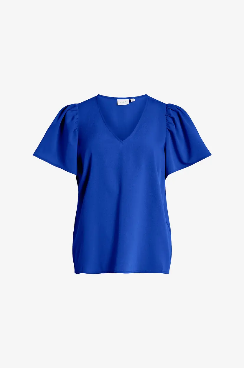 Vila Topp viMathilde S/S V-neck Flounce Top - Blå