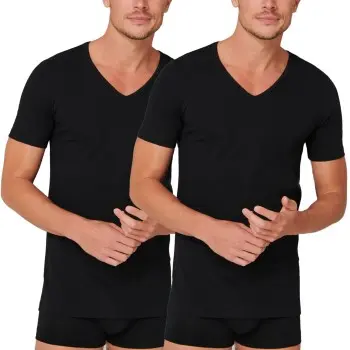 Schiesser Schiesser 2P 95-5 Organic Cotton V-Neck Svart økologisk bomull Small Herre