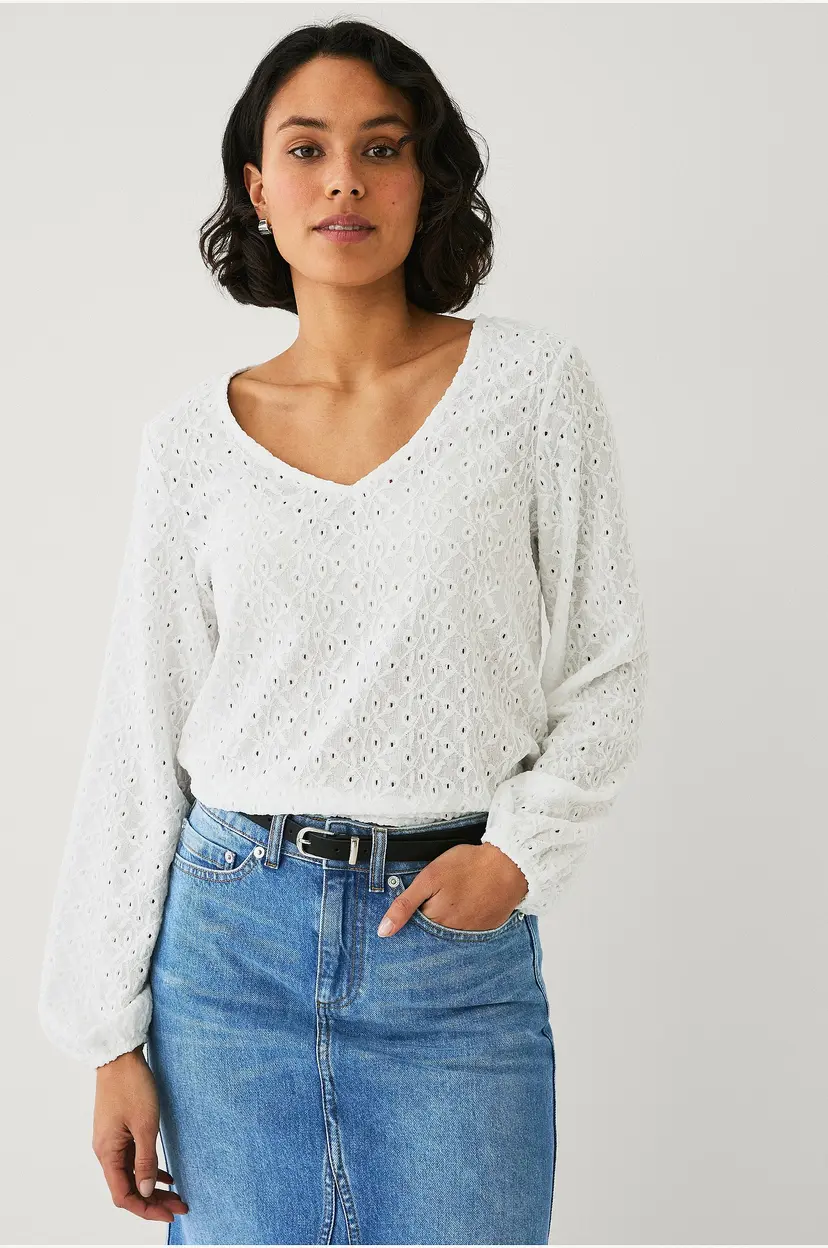 Ellos Collection Topp med blomstermønster - Hvit