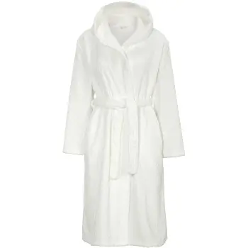 Damella Damella Jaquard Fleece Hoodie Robe Hvit polyester Large Dame