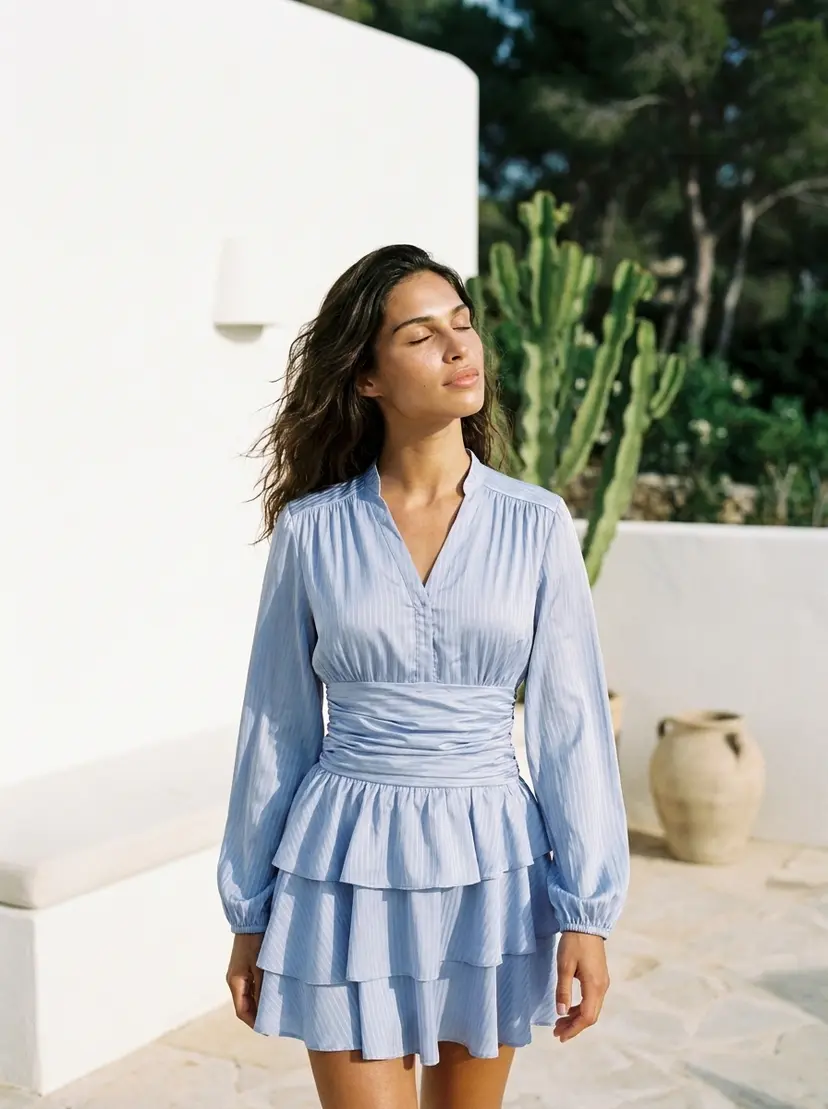Kayani Nadine Belted Ruffle Dress - Neptune Waves