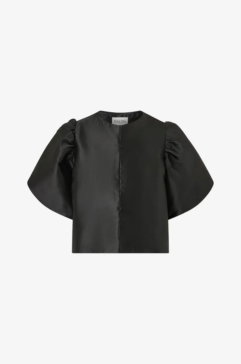 By Malina Bluse Cleo Puff-Sleeve Satin Blouse - Svart