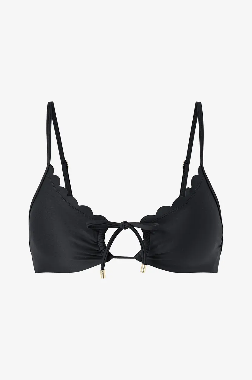 KAANDA Beach life Bikini BH Scallop Halter Spaghitti Adjustable Straps w Removable Cups - Svart