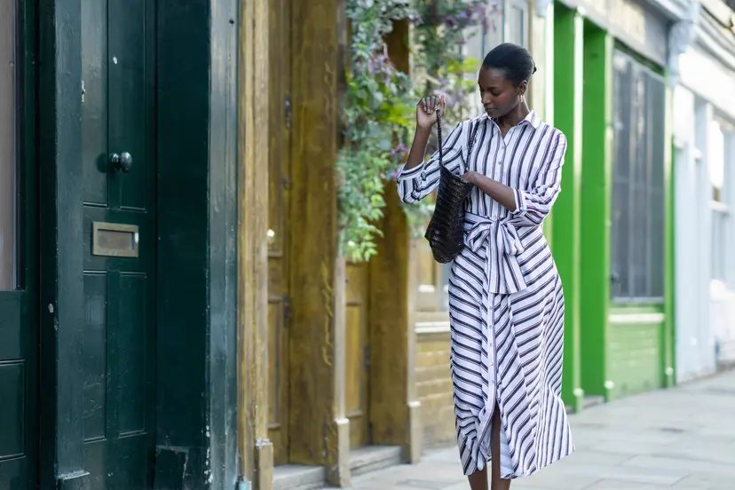 The Shirt Company VERONICA DRESS - Chocolate Stripe, Cotton Sateen