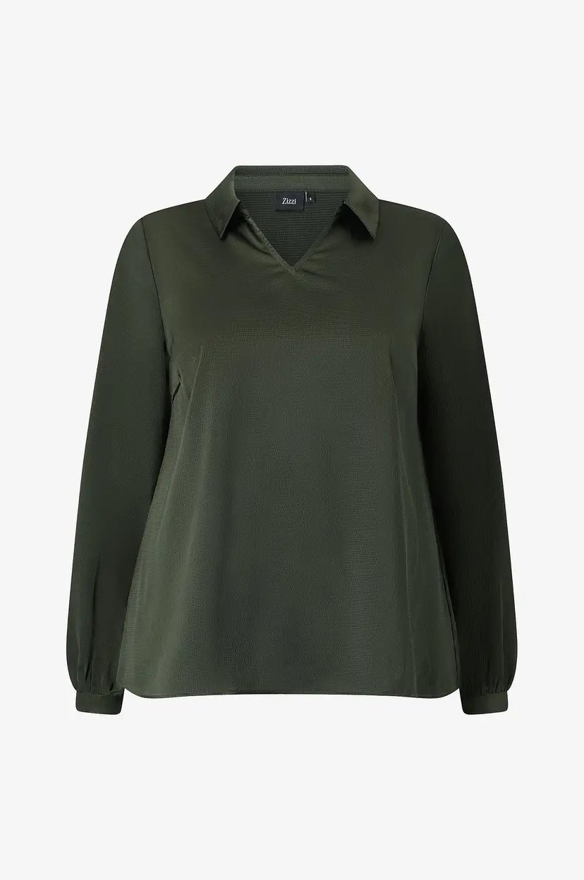 Zizzi Bluse Maple, L/S, Blouse - Grønn