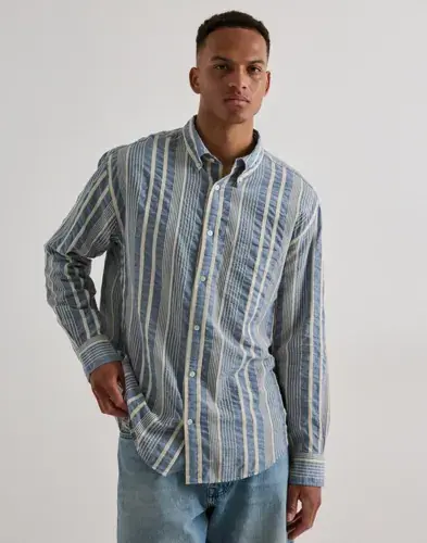 GANT Gant Rel Seersucker Stripe Shirt Stripete skjorter Blå