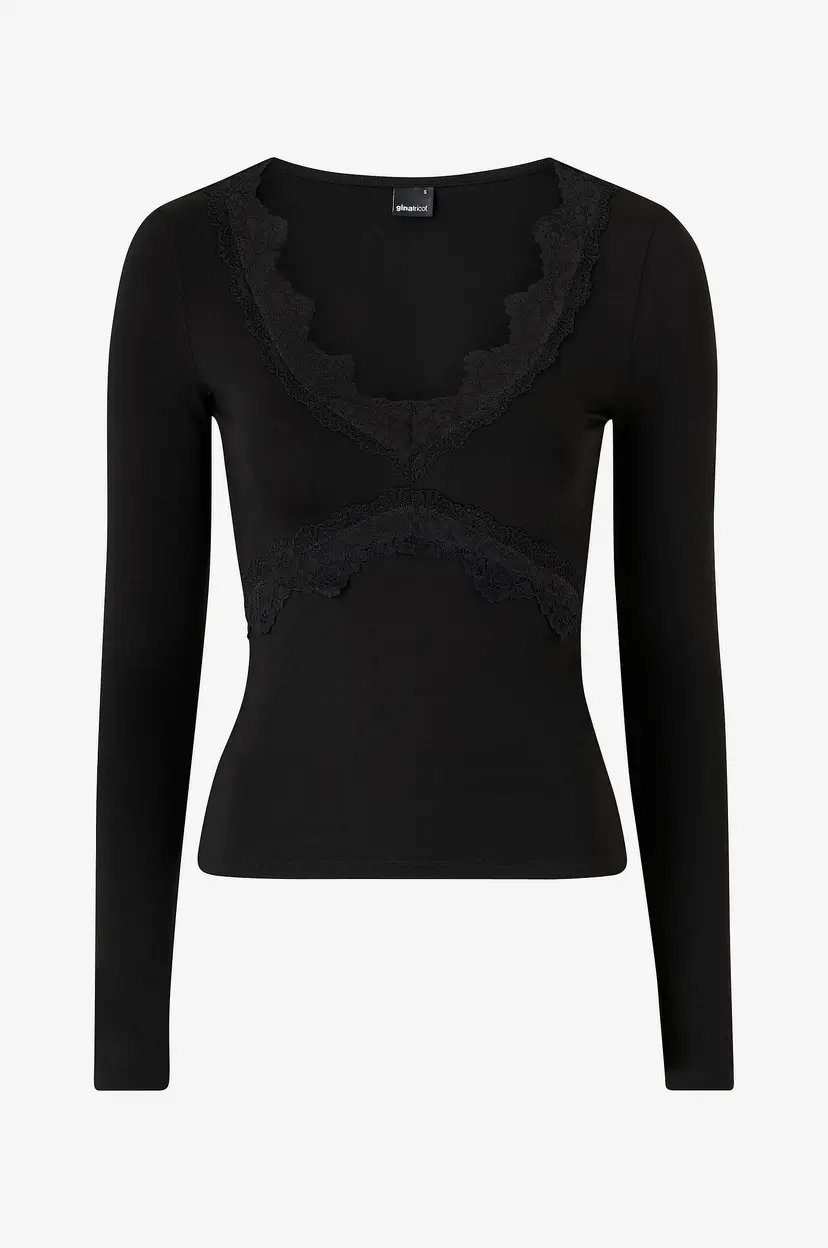 Gina Tricot Topp V-neck Lace Detail - Svart