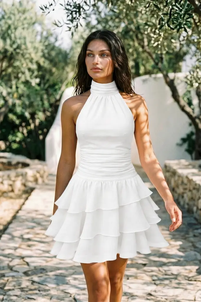 Kayani Lilly Maze Mini Ruffle Dress White