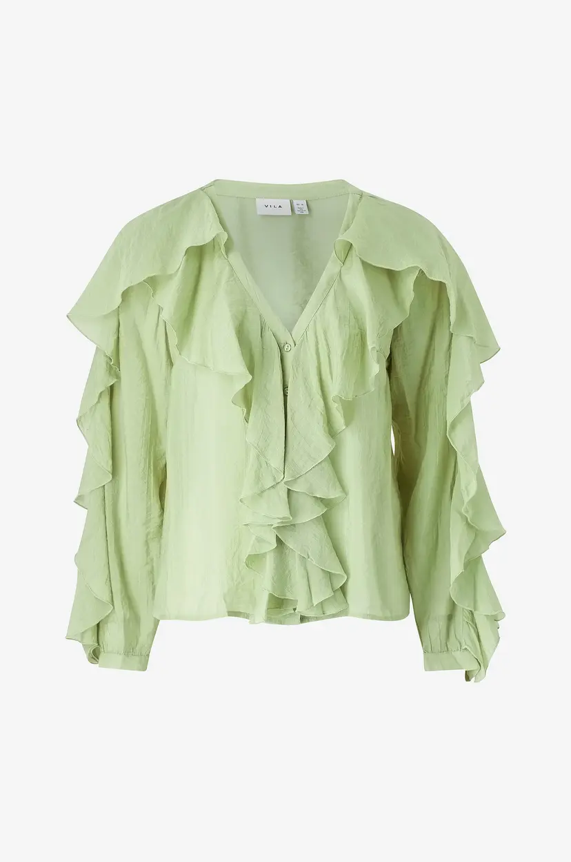Vila Bluse viNabia V-neck L/S Flounce Top - Grønn