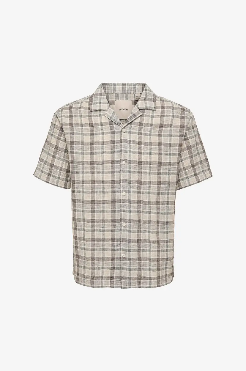 Only & Sons Skjorte onsCaiden Life Check Linen Blend SS - Brun