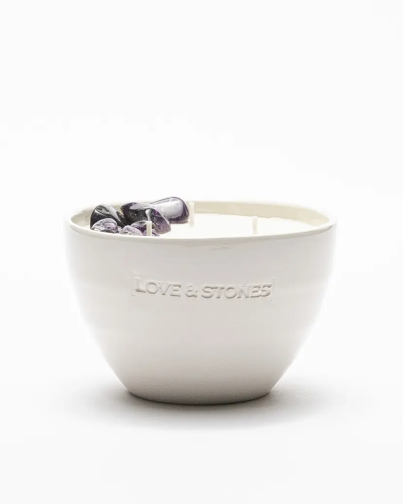 Love & Stones Love & Stones PROTECTION Medium Crystal Candle White Candle