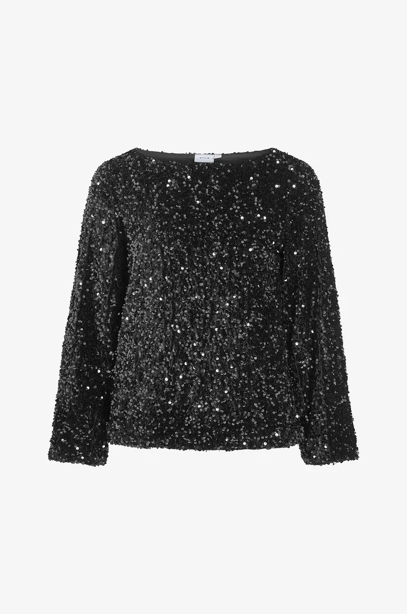 Vila Topp viFaith Boat Neck L/S Sequin - Svart