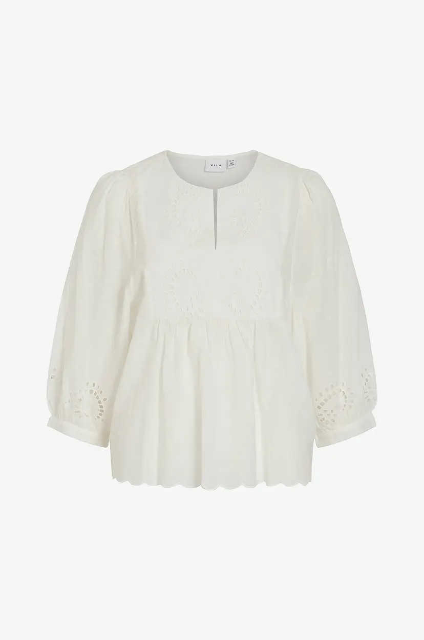 Vila Bluse viMariga V-neck 3/4 Emb - Hvit