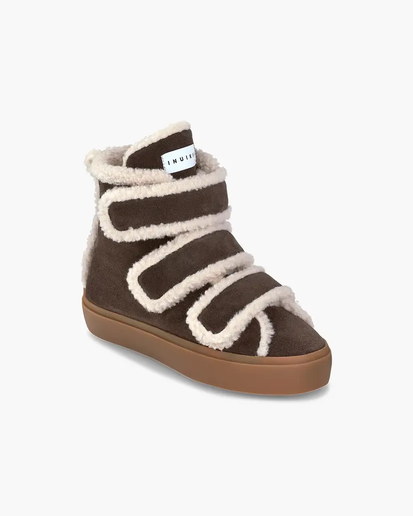 Inuikii Shearling Velcro Wedge Dark Brown - 37