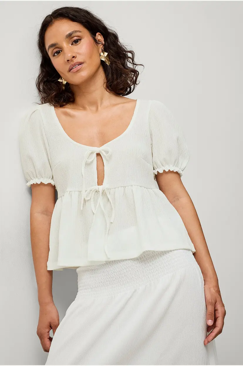 Gina Tricot Topp Tie Front Top - Hvit