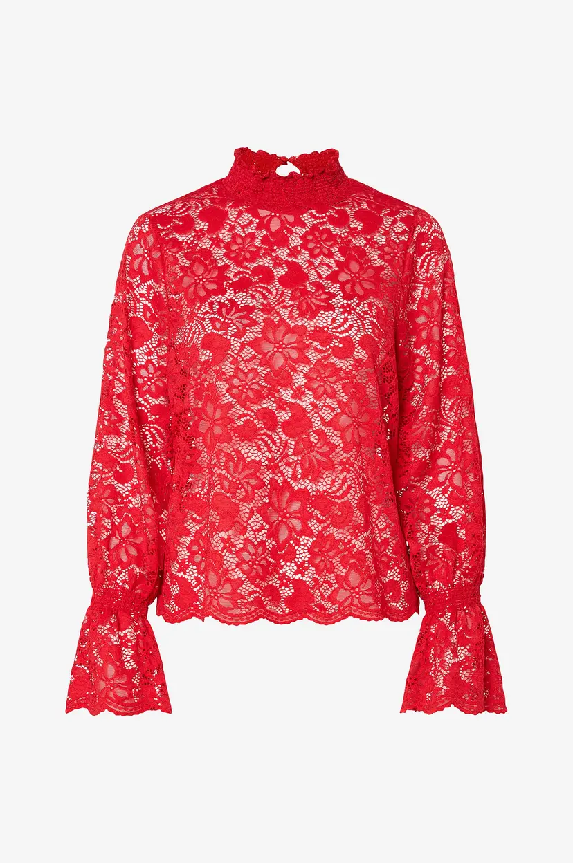 Pieces Blondetopp pcMaita LS Lace Top Wvn - Rød