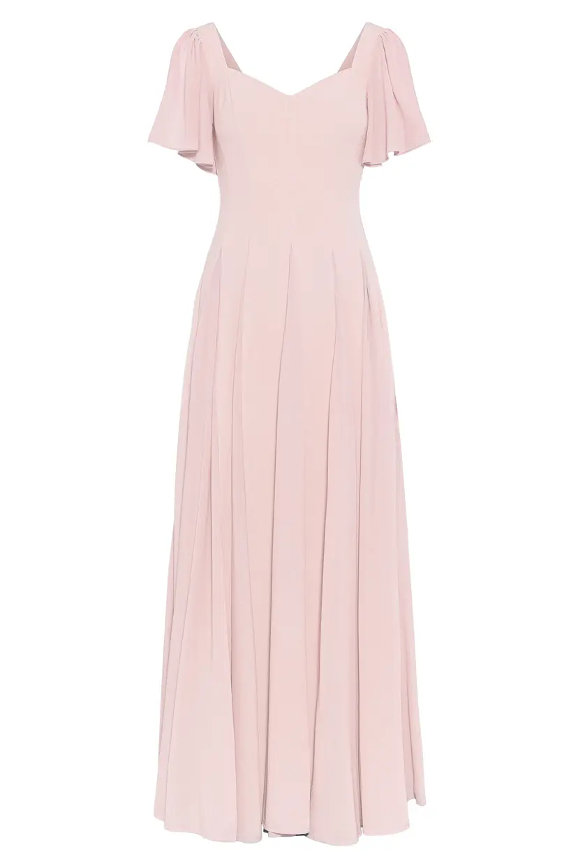 MurlongCres. Alette Maxi Dress Flutter Sleeves – Blush Bridesmaid & Wedding Guest Dress, XL