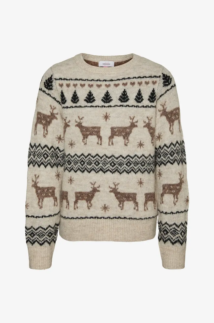 Vero Moda Girl Julegenser vmDeers LS O-neck Pullover - Beige