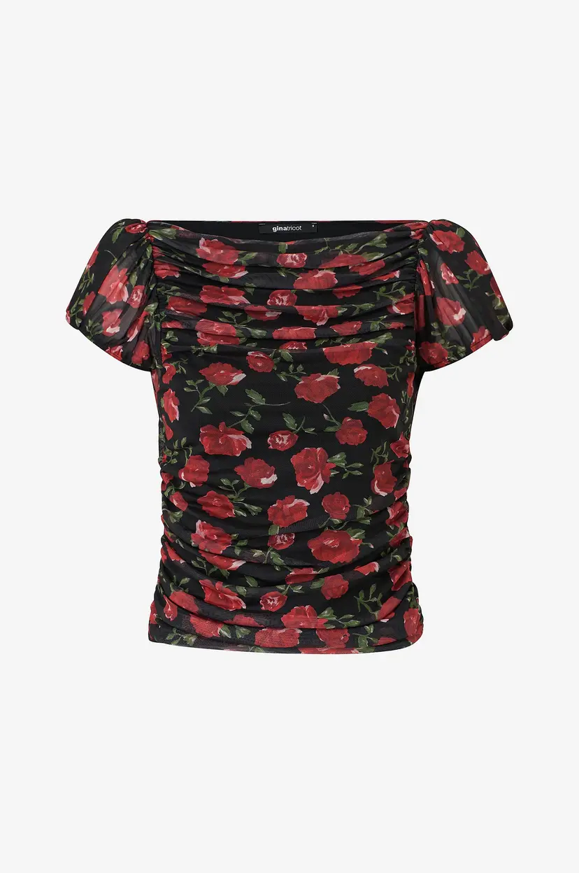Gina Tricot Topp Puff Sleeve Mesh - Rosa