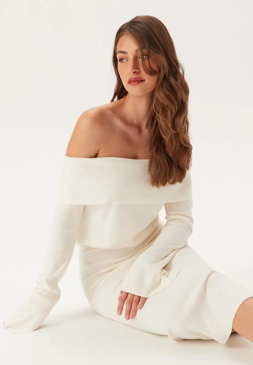 Bubbleroom Off Shoulder Knitted Midi Dress