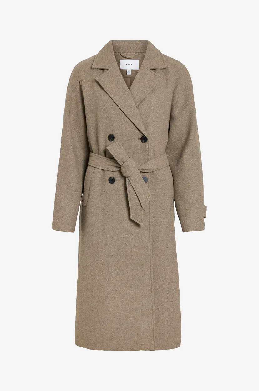 Vila Kåpe viWollie L/S Button Long Coat - Beige
