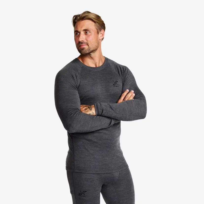 RevolutionRace Route Merino Warm Base Layer Top Herre Dark Grey Melange