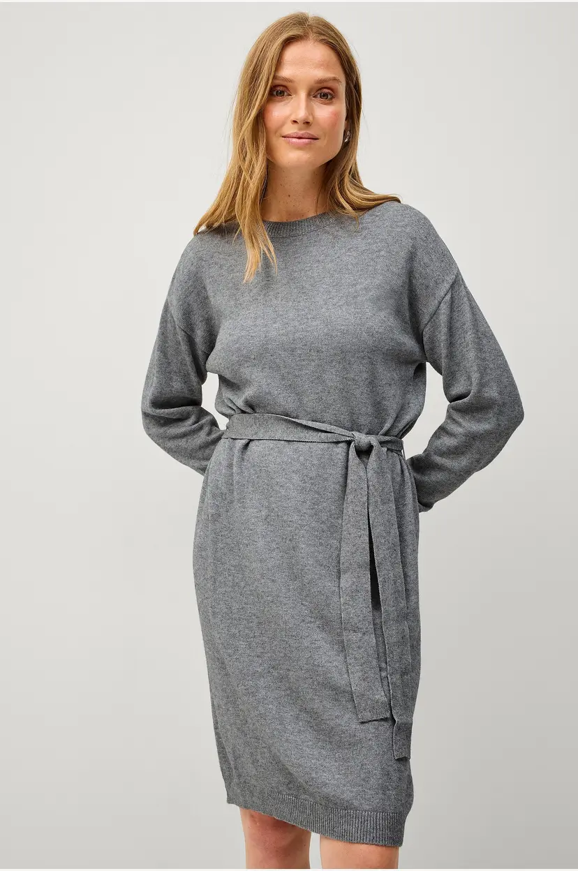 Vila Kjole viRil O-neck L/S Belt Knit Dress - Grå
