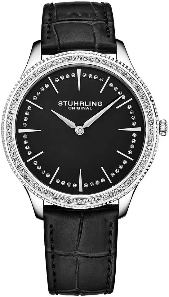 Stührling Original Stührling Original Dameklokke 3985.3 Symphony Sort/Lær Ø38 mm