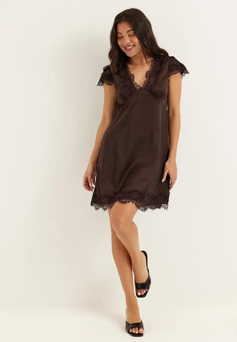 Bubbleroom Satin Lace Mini Dress