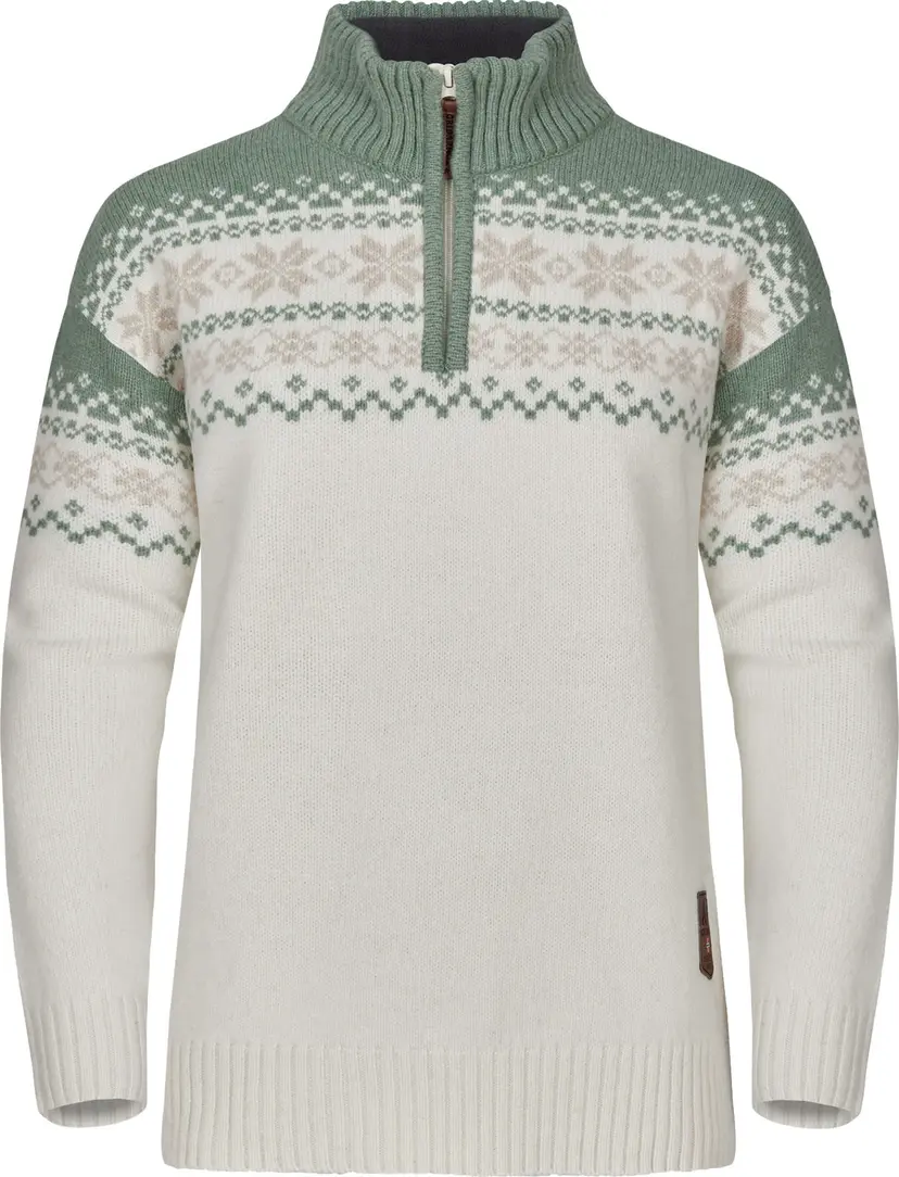 Gridarmor Gridarmor Women's Snøkrystall Half Zip Ullgenser White/Green/Beige