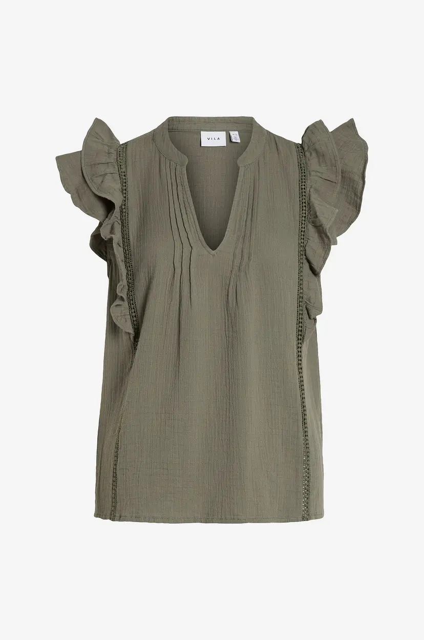 Vila Topp viTovan S/S Flounce Top - Grønn