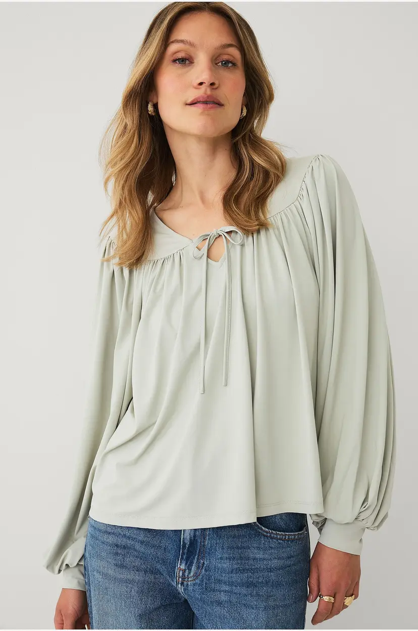 Ellos Collection Jerseybluse med ballongermer - Grønn