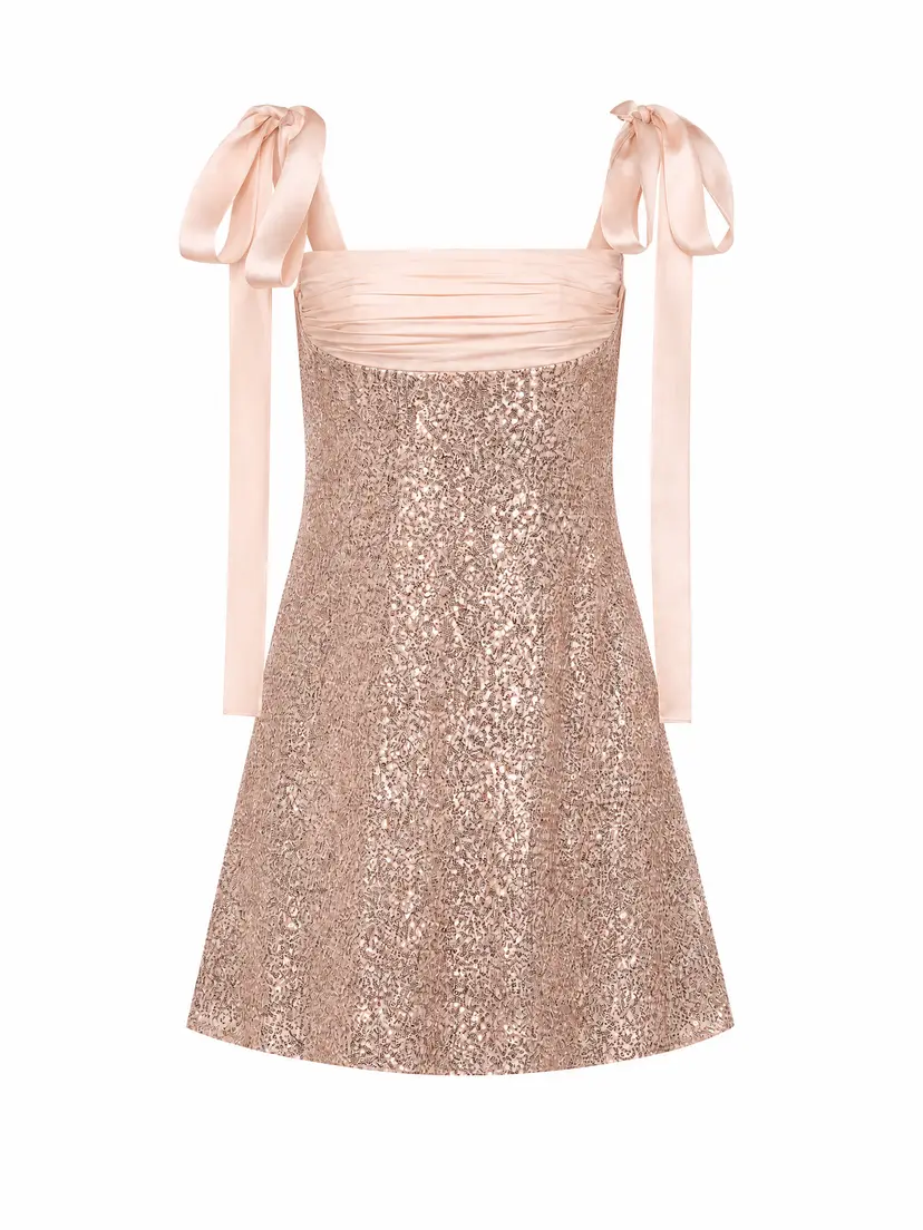 MURLONG CRES Elsa Sequin Mini Dress with Silk Details Peachy Pink, XXS / Regular