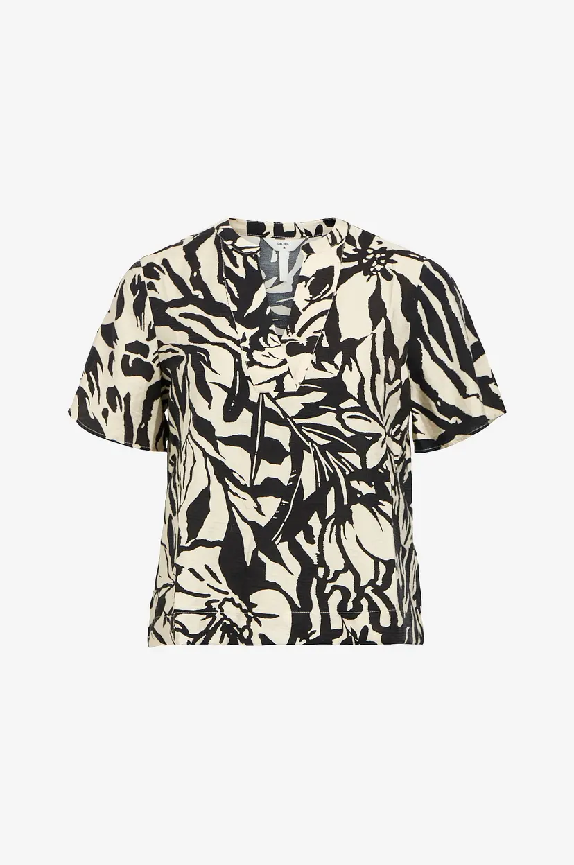 Object Collectors Item Bluse objKarina S/S RE V-neck Top - Beige