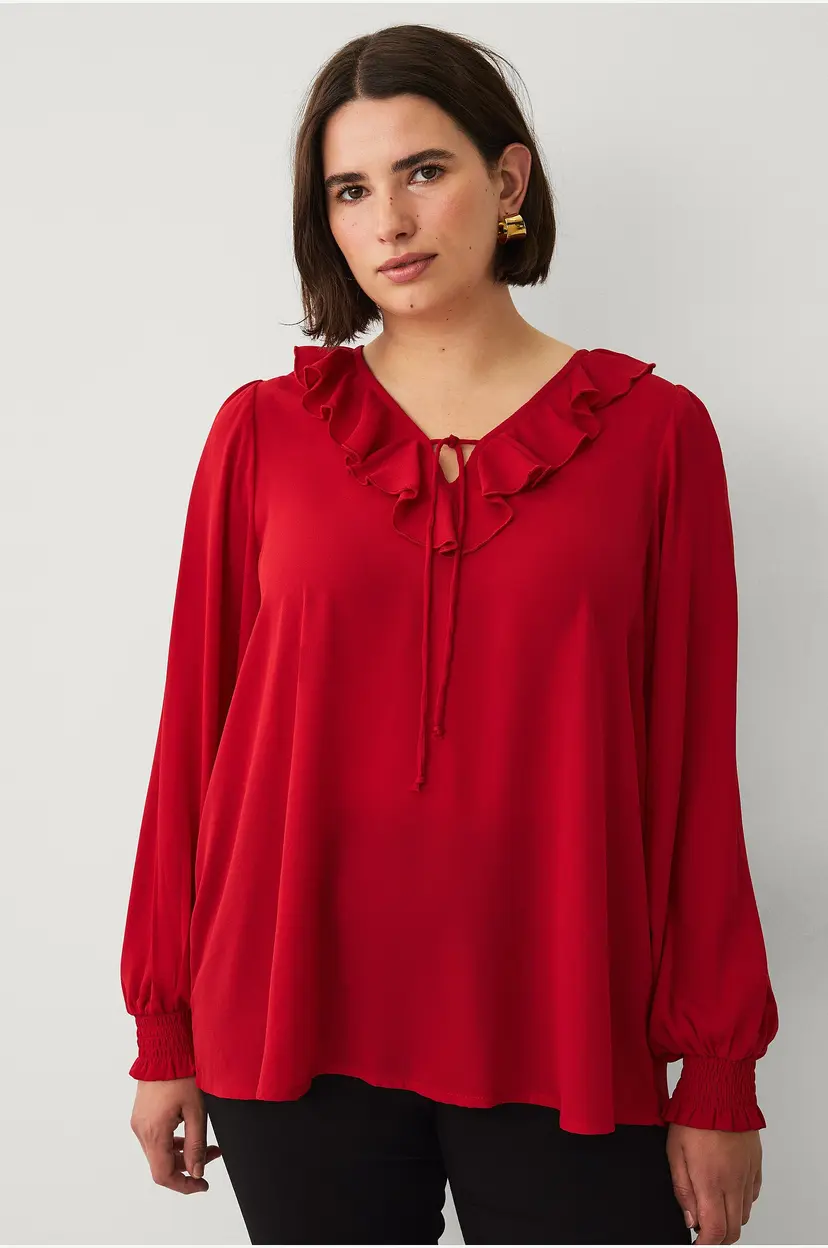Ellos Plus collection Bluse med volang - Rød