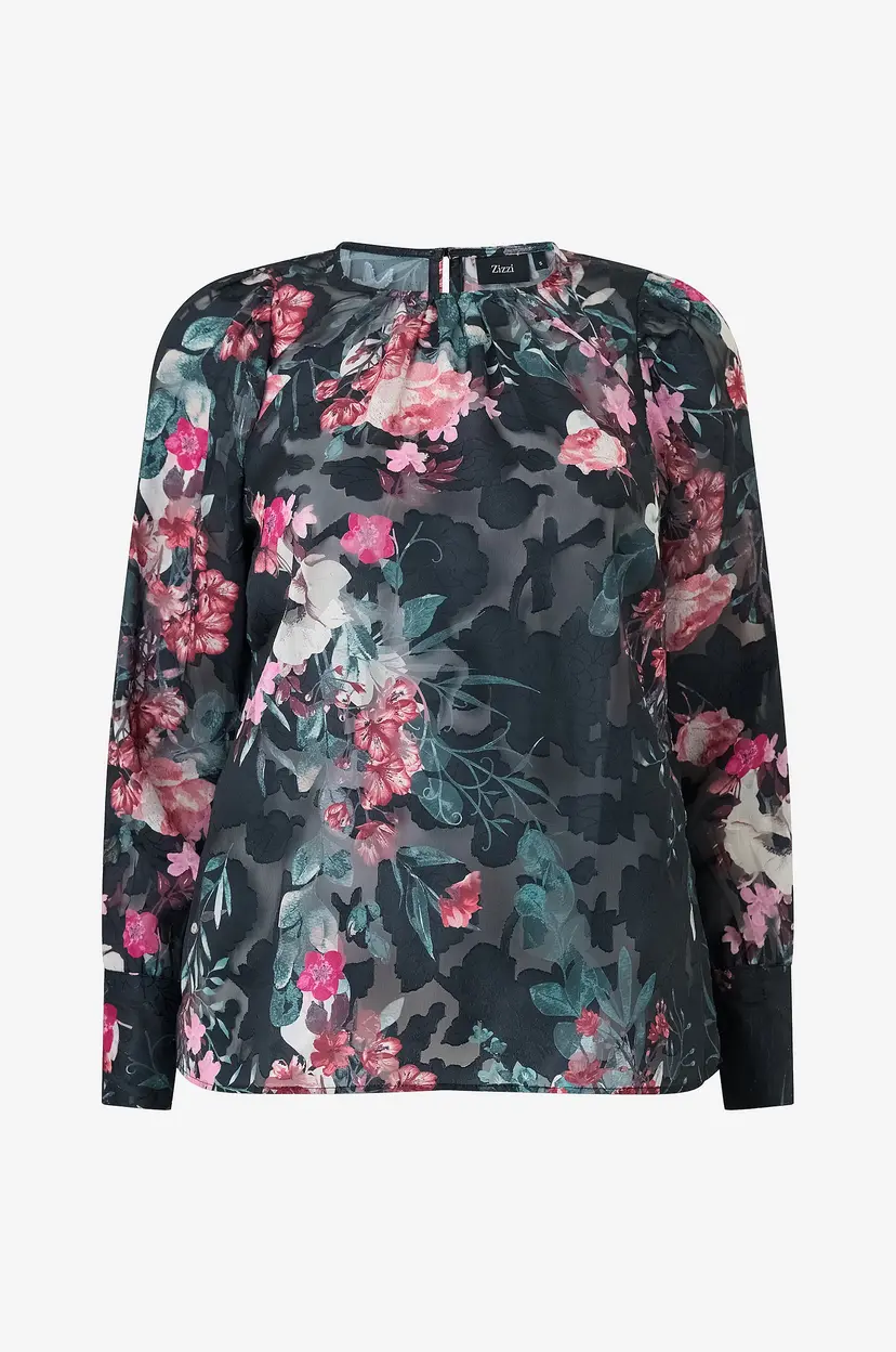 Zizzi Bluse Mirasol, L/S, Blouse - Svart