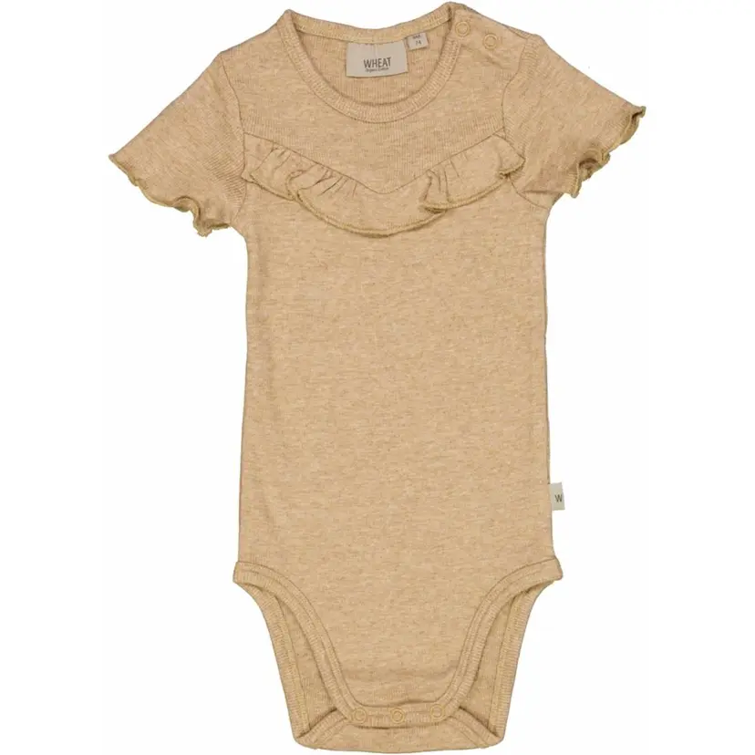 Wheat Sand Melange Wheat Rib Ruffle SS Body (74 / 9 mnd)