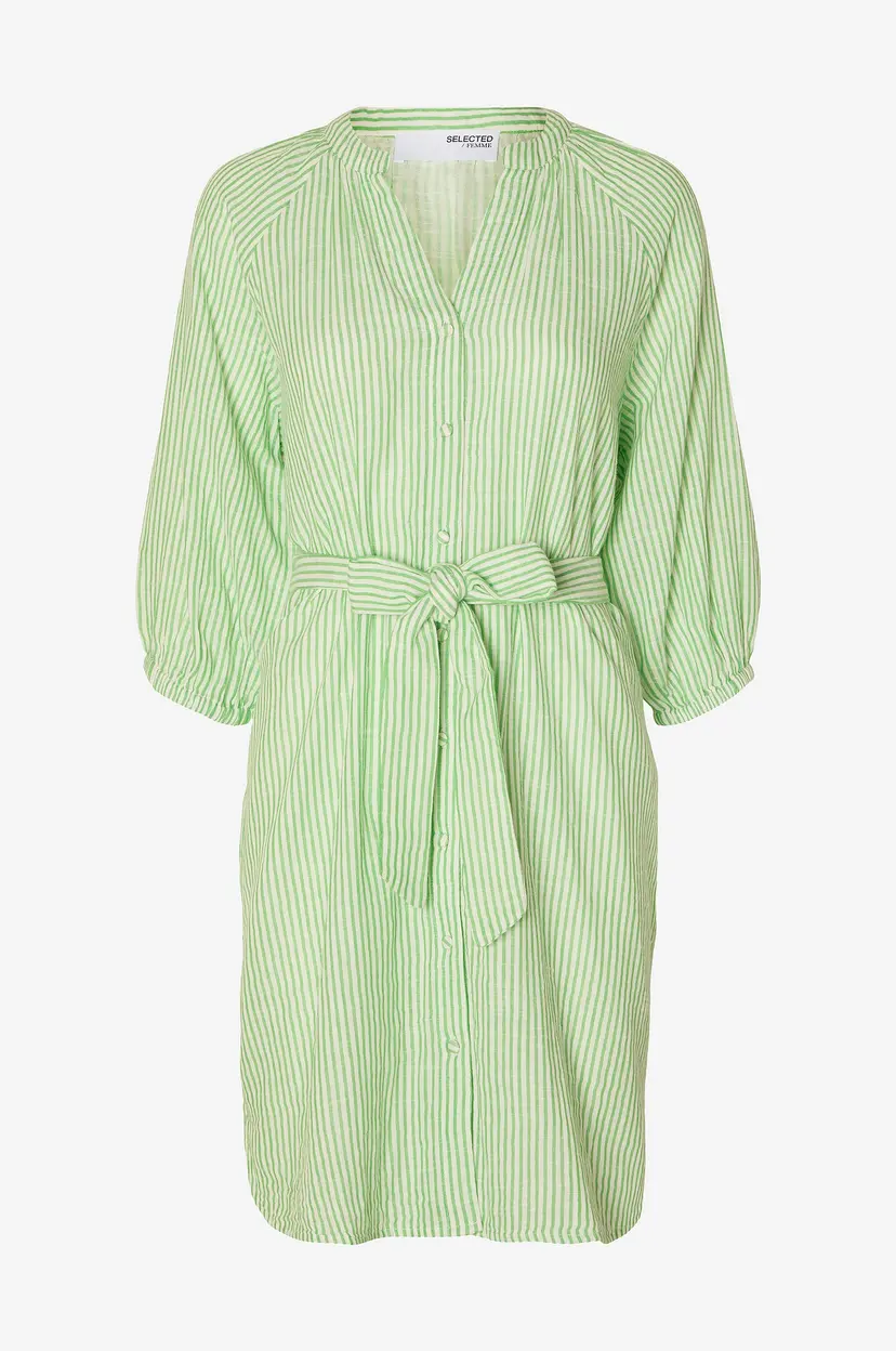 Selected Women Skjortekjole slfAlberta 3/4 Stripe Short Dress - Grønn