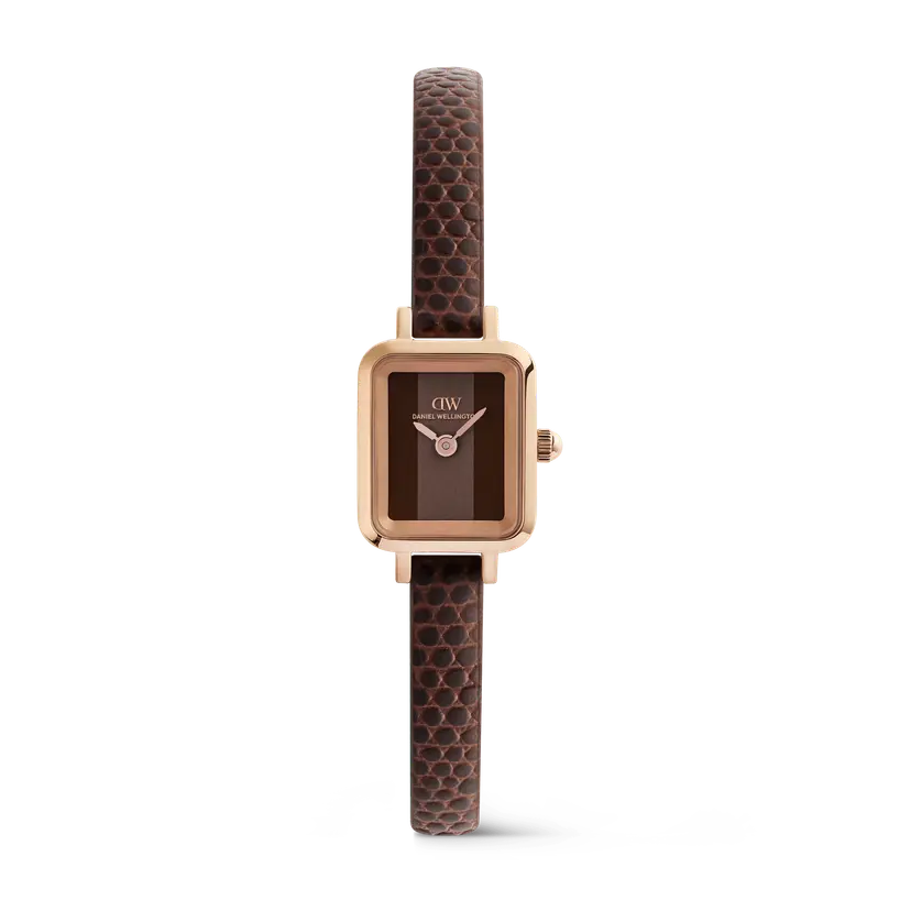 Daniel Wellington Rose Gold 15mm Watch Quadro Mini Brown Lizard Padstow | DW