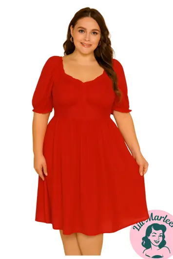 Lili Marleen Red Diva  Rød Chiffonkjole med Smock i Ryggen