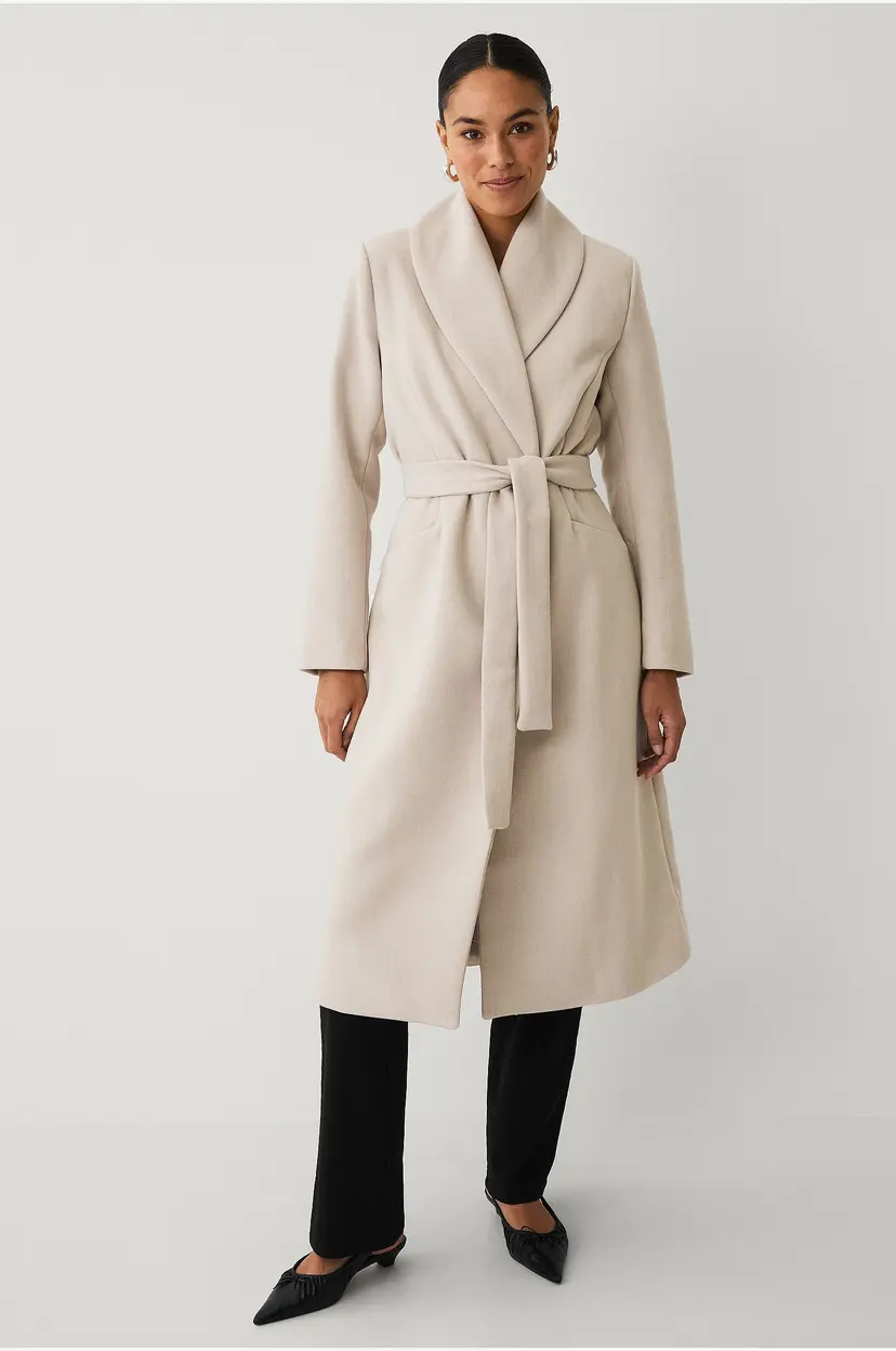 Ellos Collection Dobbeltradet kåpe med sjalkrage - Beige