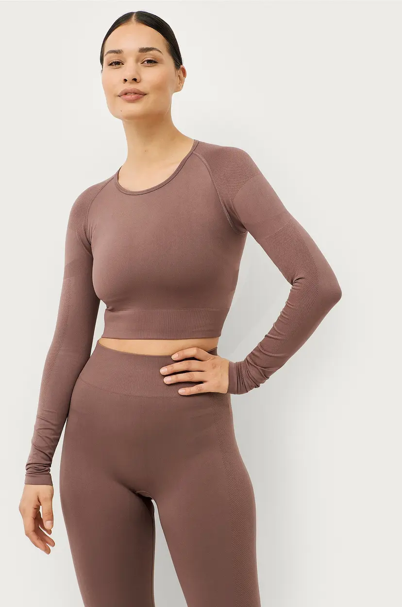 Ellos Collection Treningstopp Seamless Waist Top LS Basic - Brun