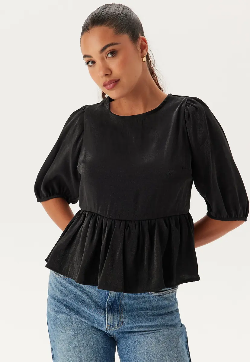 Bubbleroom Round Neck Puff Sleeve Blouse