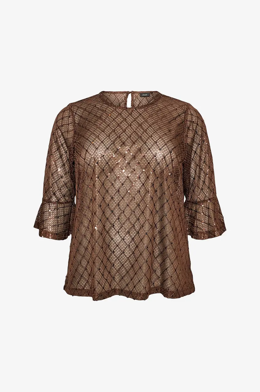 Zizzi Bluse Mnadina, 3/4, Blouse - Brun