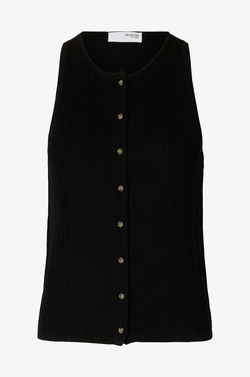 Selected Women Vest slfTrixie SL Knit Button Top - Svart