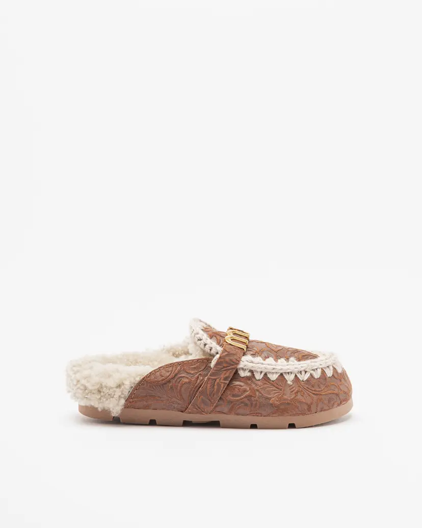 Mou Mou Winter Bio Slide Italian leather Camel Slide sandals
