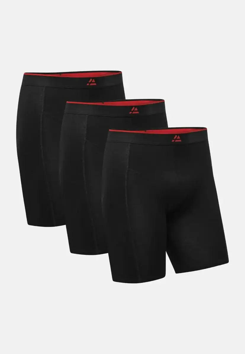 DANISH ENDURANCE BAMBOO LANGE BOXERSHORTS fra DANISH ENDURANCE, Sort/Rød, S, Silkeblød Bambus, Komfortabel og Irritationsfri